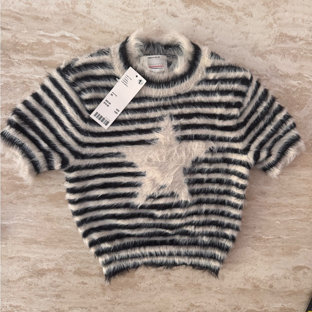 Urban Outfitters Fuzzy Black and White Striped Sweater